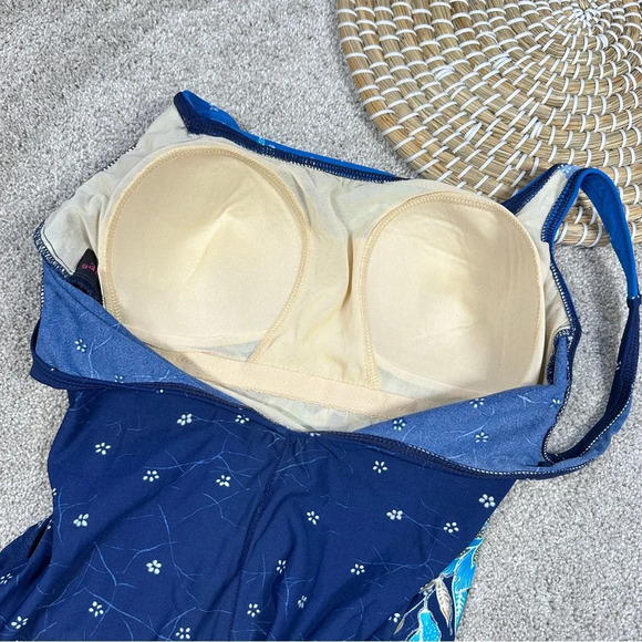 Roxanne Bra Sized Swimsuit One Piece Bathing Suit Floral Tropical Blue 10/34C - Picture 7 of 11